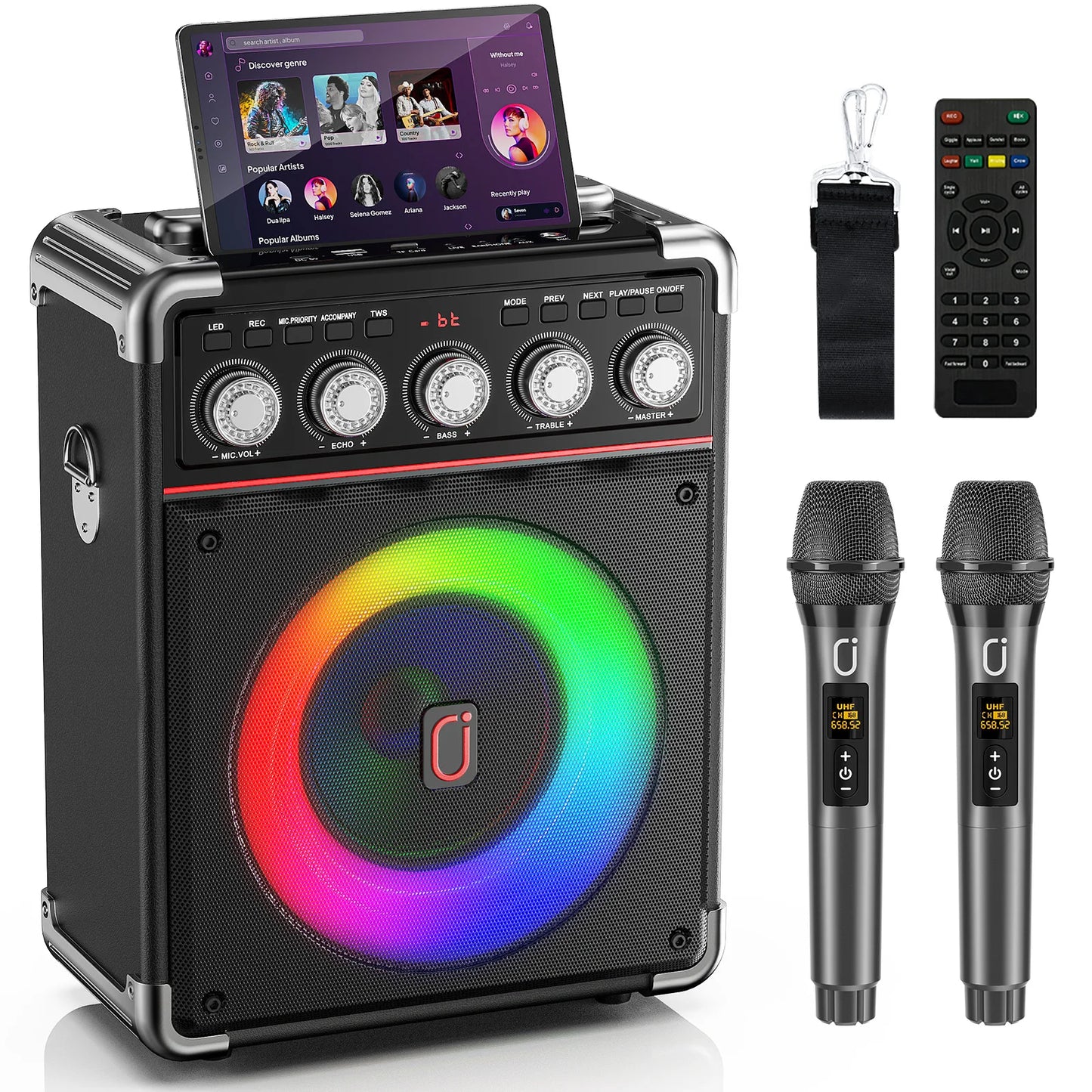FanFun Karaoke Machine with 2 Microphone, Bluetooth Karaoke Speaker with LED Light, Home Karaoke System Set, TX05