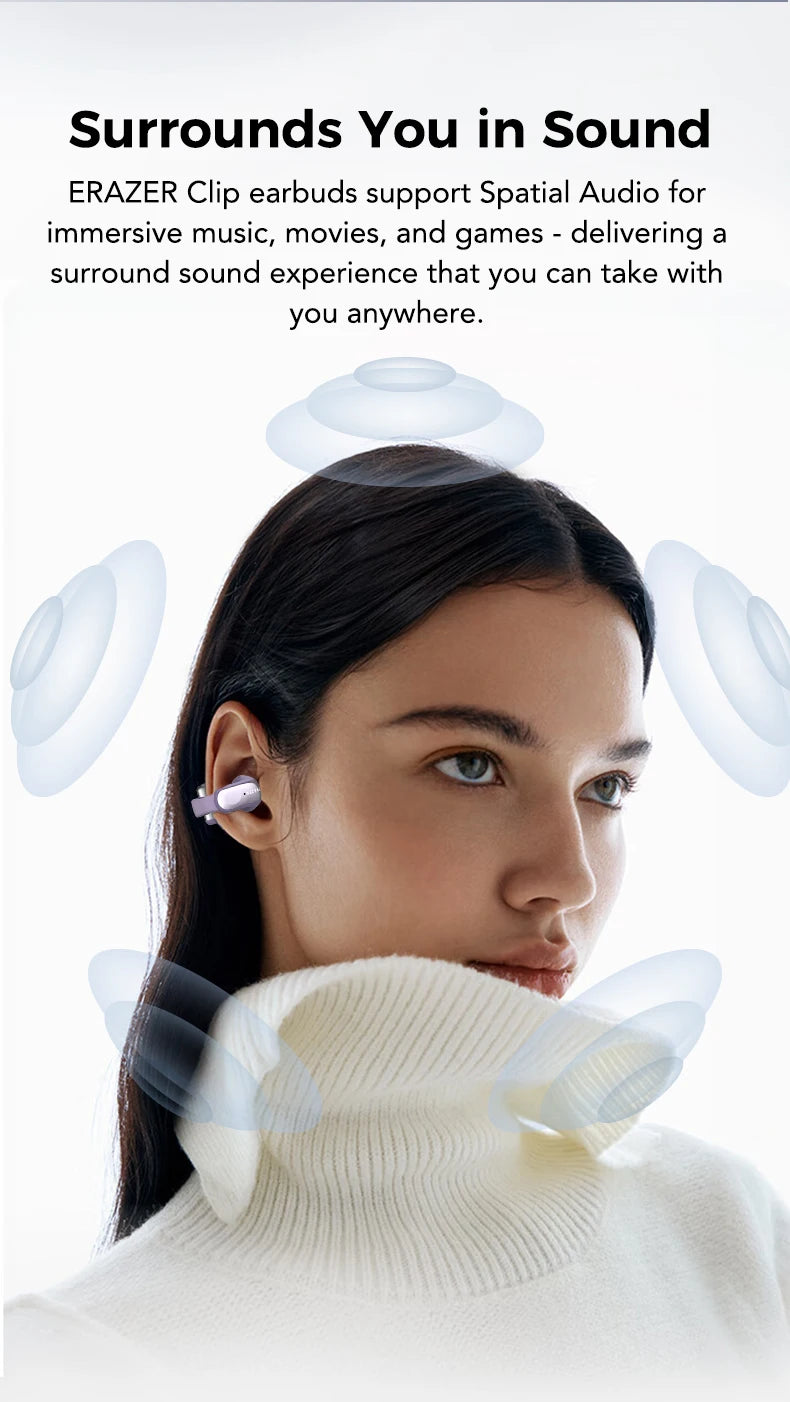 ERAZER XF28 Ear Clips AI Translator Earphones Bluetooth V6.0 Comfortable Stable Sports Wireless Headphones with LCD Display