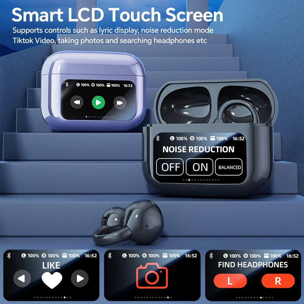 Wireless Ear Clip Earphones with Touch Screen 144 Languages AI Real Time Translation Headphones Smart Bluetooth Earbuds Device