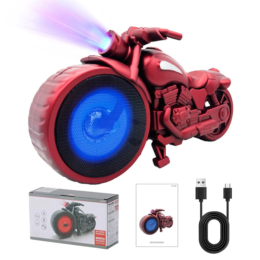 Bluetooth Speaker Motorcycle Replica Retro Ride FM Radio TWS LED Party Lights Tws Rechargeable USB TF Outdoor Speaker