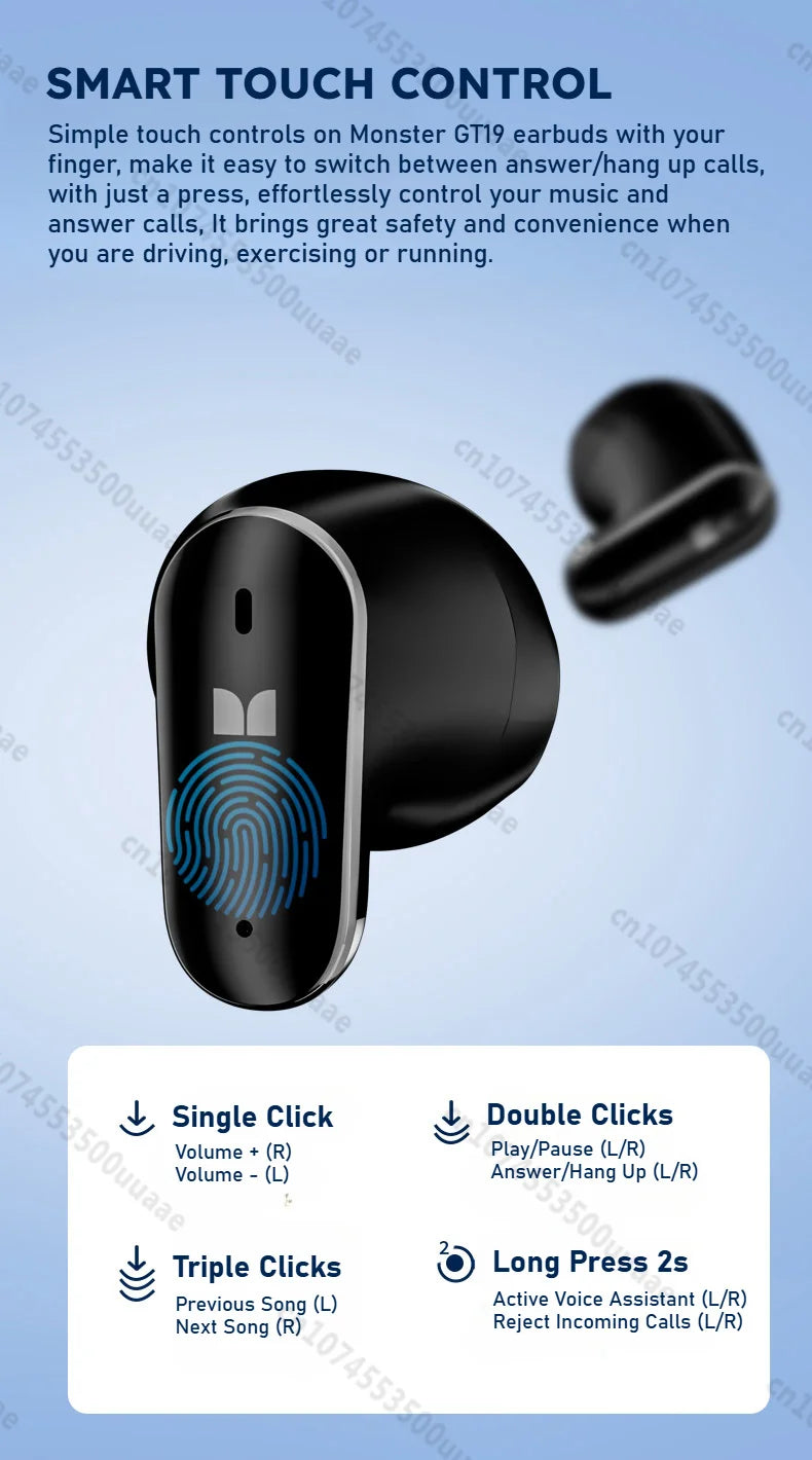 Monster GT19 Ultra Mini Ture Wireless Earbuds Invisible In-Ear Bluetooth 5.3 Earphone IPX5 Waterproof Sports Ear Buds with Mic