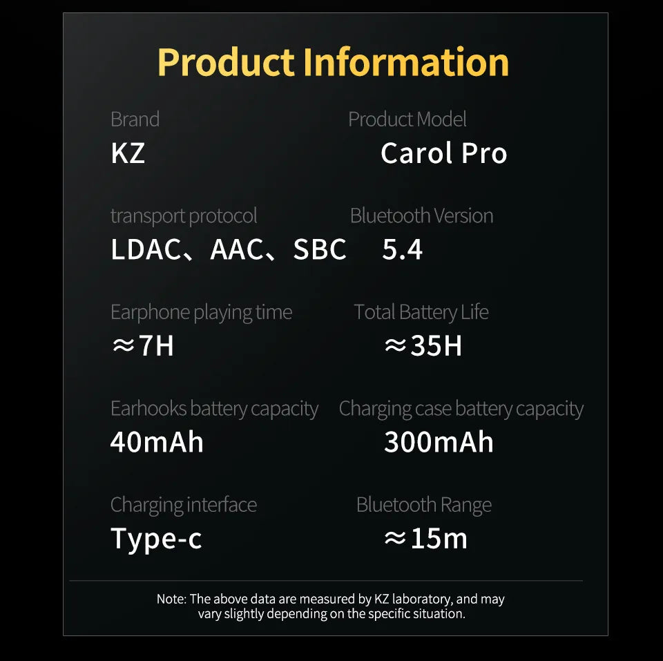 KZ Carol Pro In Ear TWS Bluetooth Earbuds with Active Noise Reduction and 6 Mics for True Wireless Waterproof Earplugs LDAC SBC