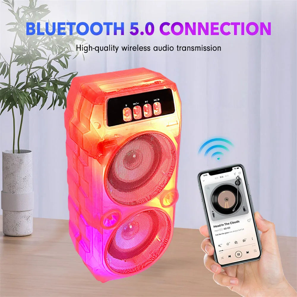 1000W Bluetooth Speaker Dual 3 inch Stereo Outdoor Portable Subwoofer 5.0 Wireless Speaker Rechargeable Transparent Speaker
