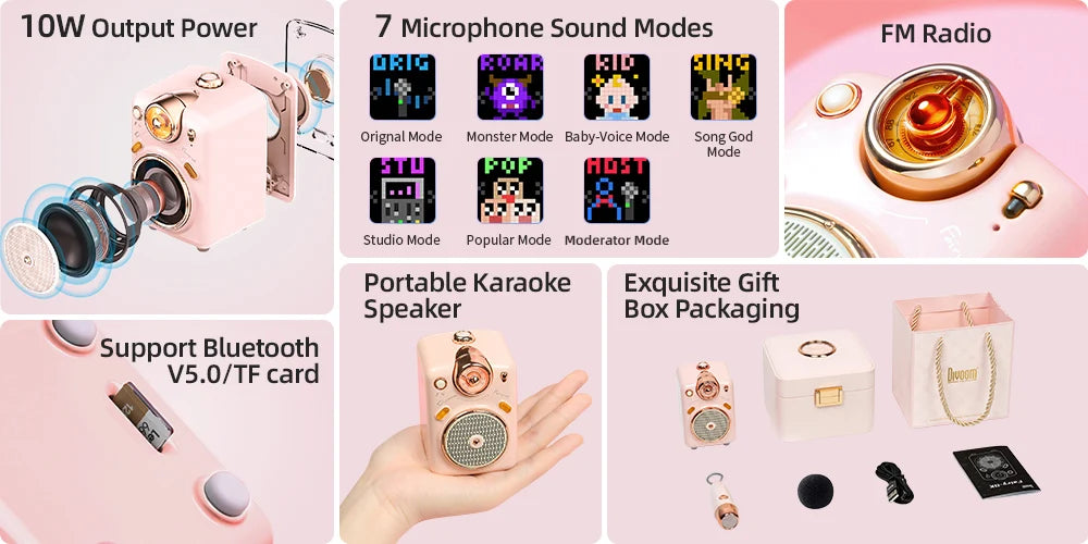 Divoom Fairy-OK Retro Mini Karaoke Speaker with Microphone Karaoke Function with Voice Change, FM Radio, TF Card