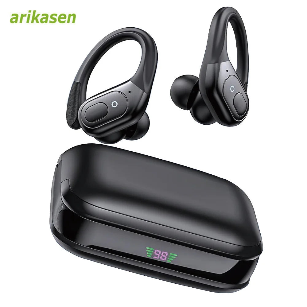 Bluetooth Headphones Wireless Earbuds 5.3 Sports Earbuds 75H Playtime IPX7 Waterproof LED Power Display Over Ear Buds Deep Bass