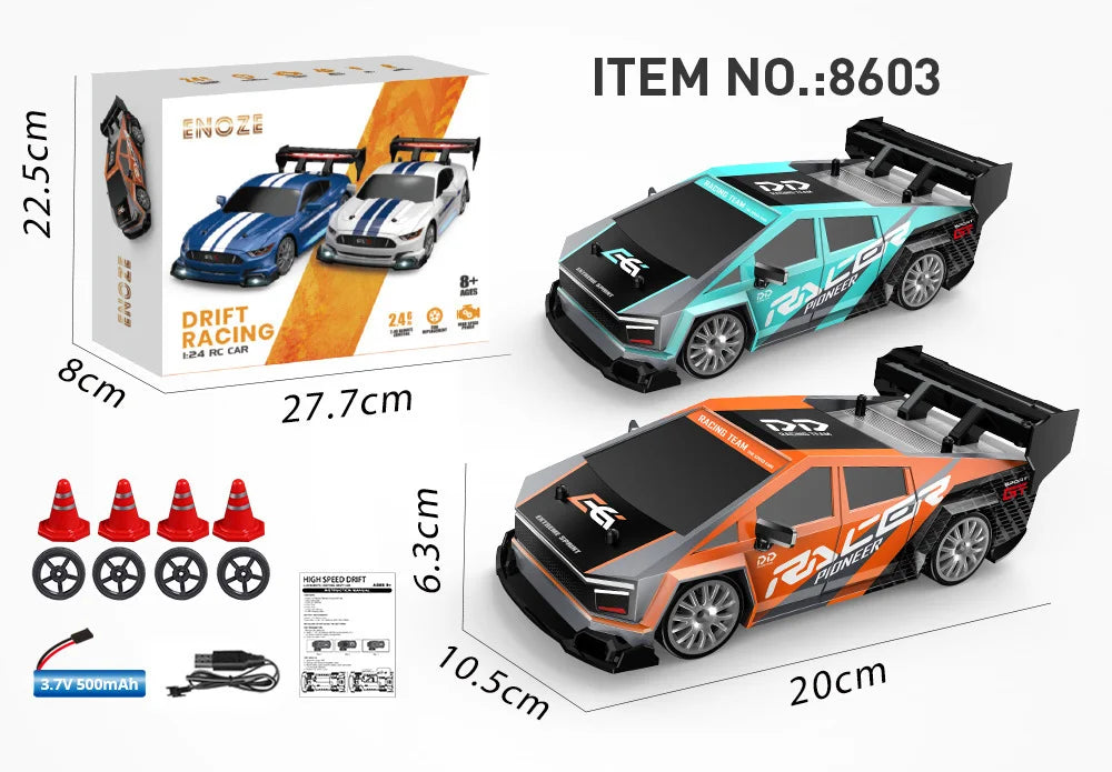 RC Drifting Car 1:24 4WD 30km/H High Speed LED Lights Gyro 2.4Ghz Remote Control with PVC Shell Electric Toys for Boys Kids Gift