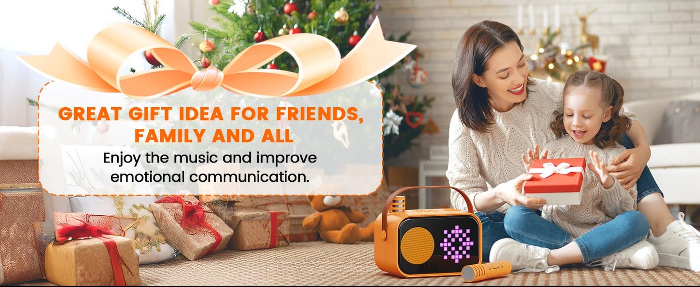 D58 Karaoke Machine for Children and Adults, Mini Portable Bluetooth Karaoke Speaker with 2 Wireless Microphones