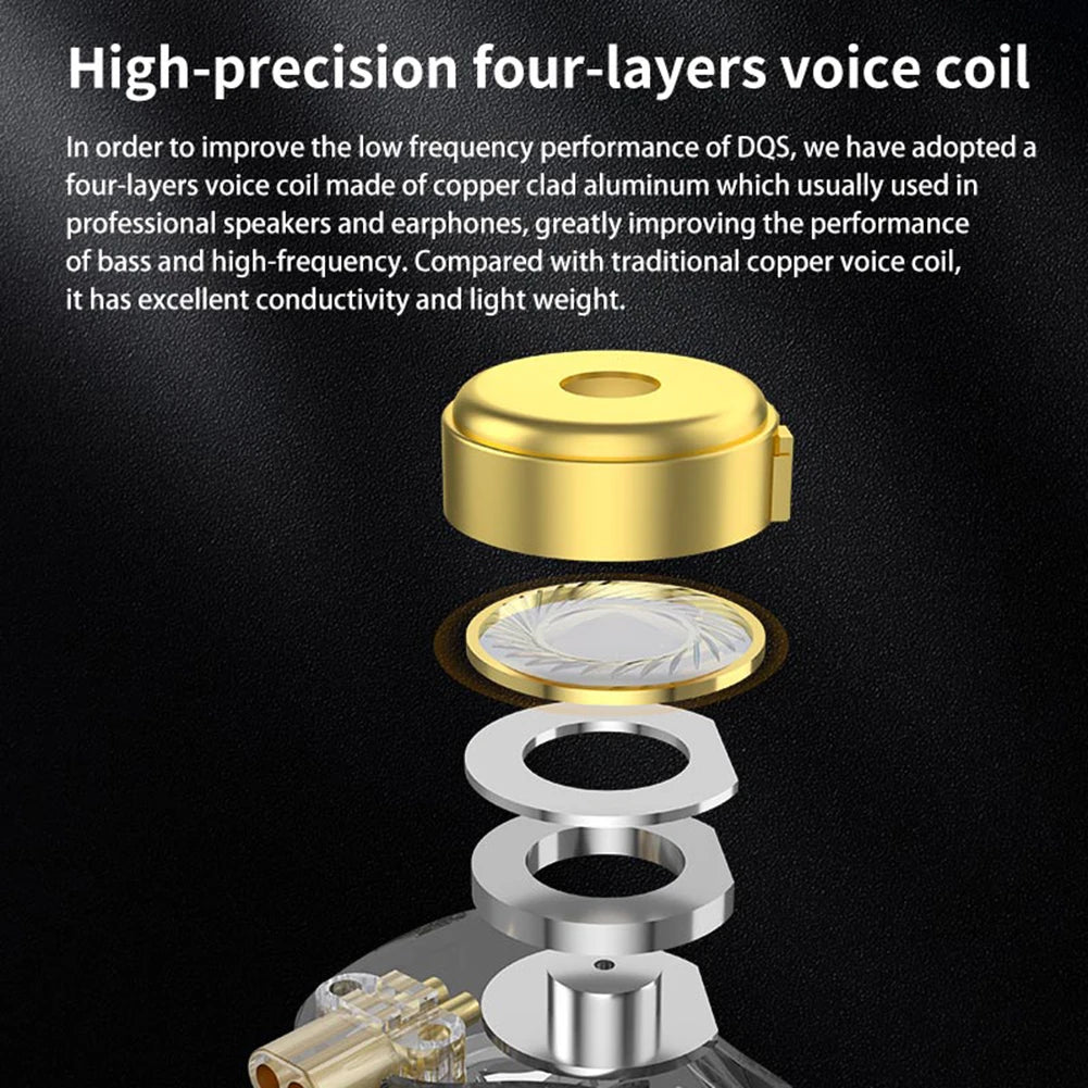 KZ-DQS In Ear Wired Earphones 3.5mm Plug Professional Wired Headphones Noise Cancelling Bass Earbuds for Sports Game Music