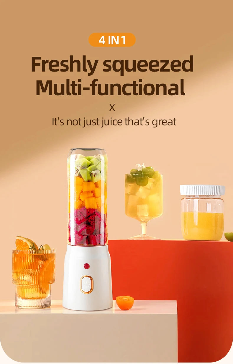 Portable electric juicer, 450ml, USB fast charging, 10 blades, dual cup design, suitable for milkshakes/juicers/smoothies