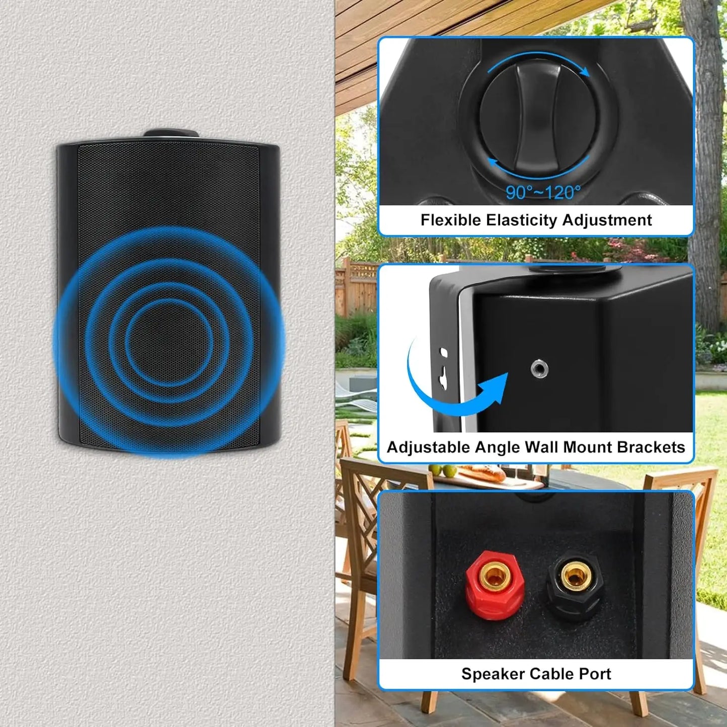 Herdio 2PCS 5.25‘’ 300 Watts Passive Wired Indoor Outdoor Patio Deck Speakers All Weather Wall Mount System For Patio Garden