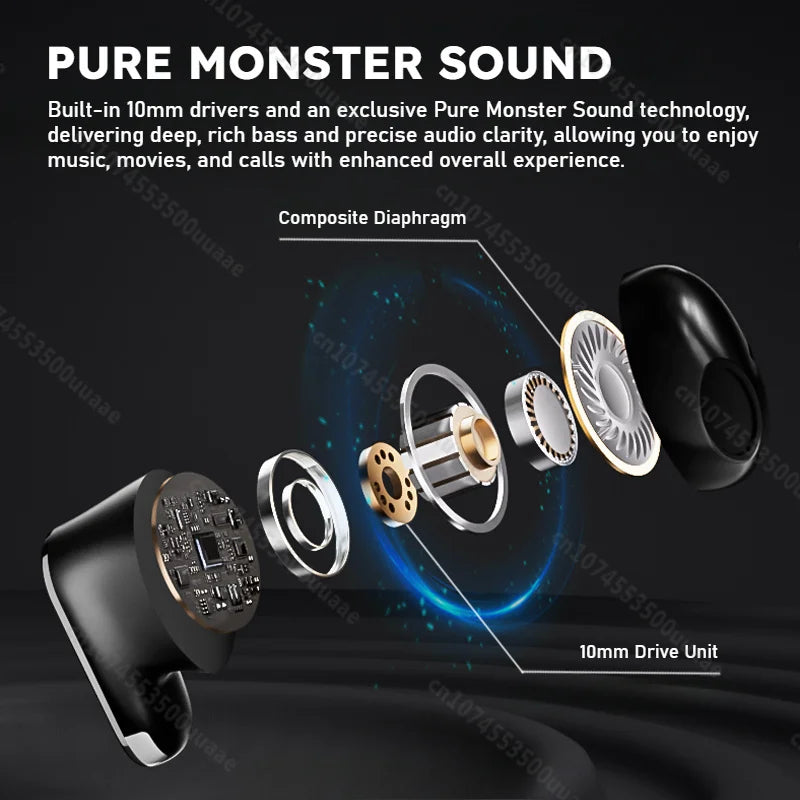 Monster GT19 Ultra Mini Ture Wireless Earbuds Invisible In-Ear Bluetooth 5.3 Earphone IPX5 Waterproof Sports Ear Buds with Mic