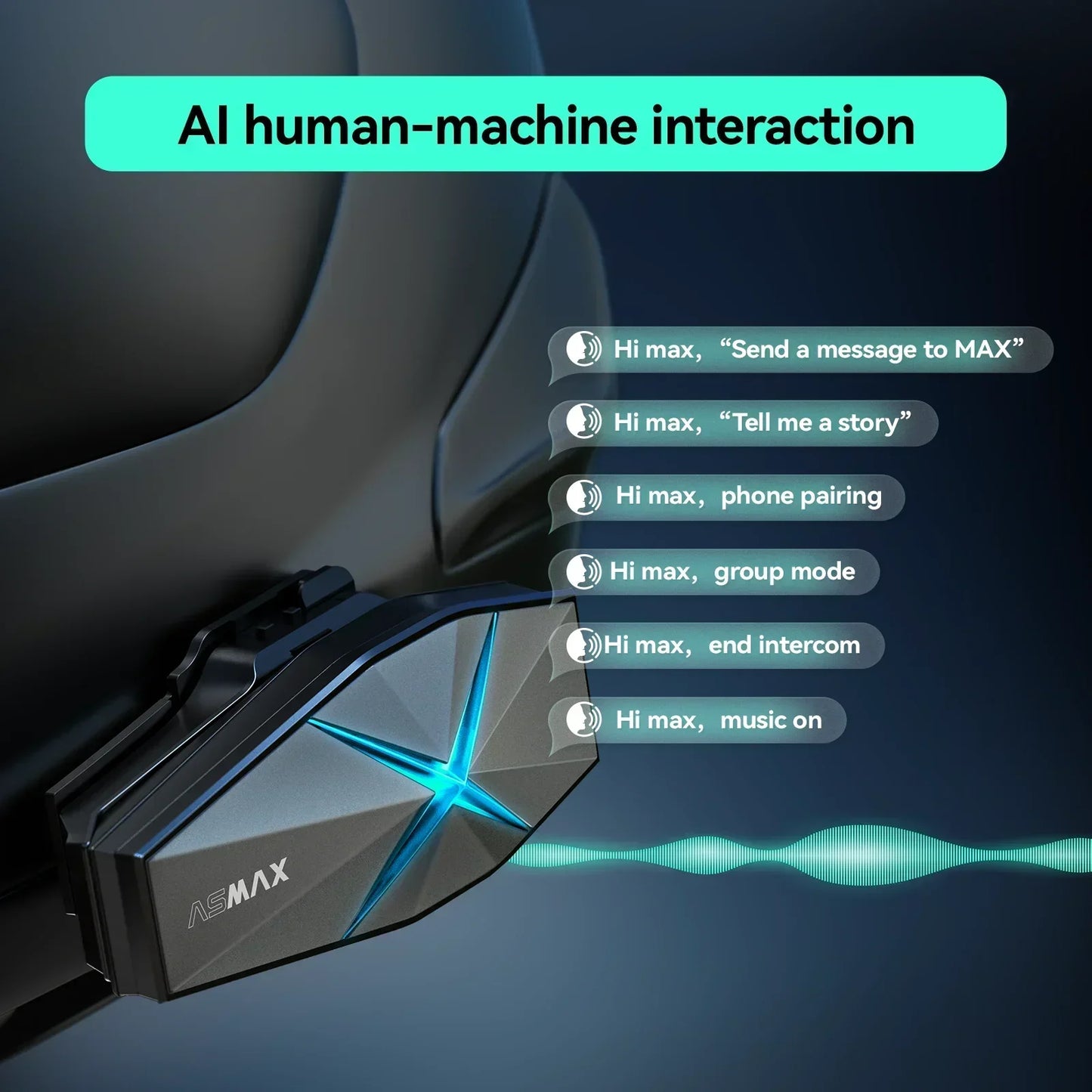 ASMAX F1 Mesh Motorcycle Intercom AI Voice HD 45mm Speakers 1350mAh Battery Pro-Level Helmet Communication System Global version