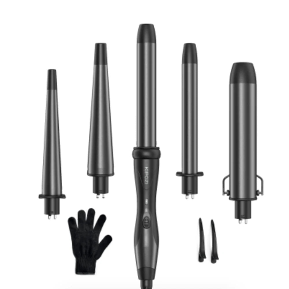 KIPOZI Electric Hair Curler 5 in 1 Replaceable Curling Wand Set Long Curling Tong Wand Ptc Professional Hair Curling Iron