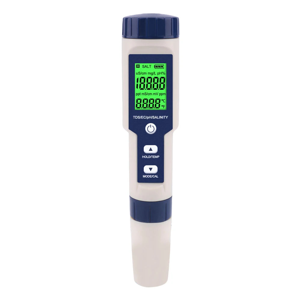 5 in 1 Water Tester Monitor Digital TDS/EC/PH/Salinity/Temperature Meter Portable Pen Water Quality Detector for Pools Aquariums