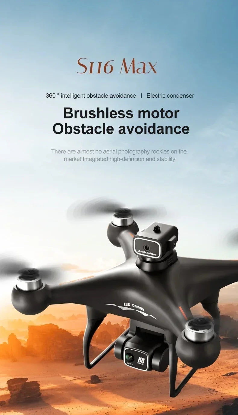 2025 New S116 MAX 8K Drone 3 Batteries+WIFI FPVDual Camera Ptical Flow 360° Obstacle Avoidance Brushless Motor RC Quadcopter