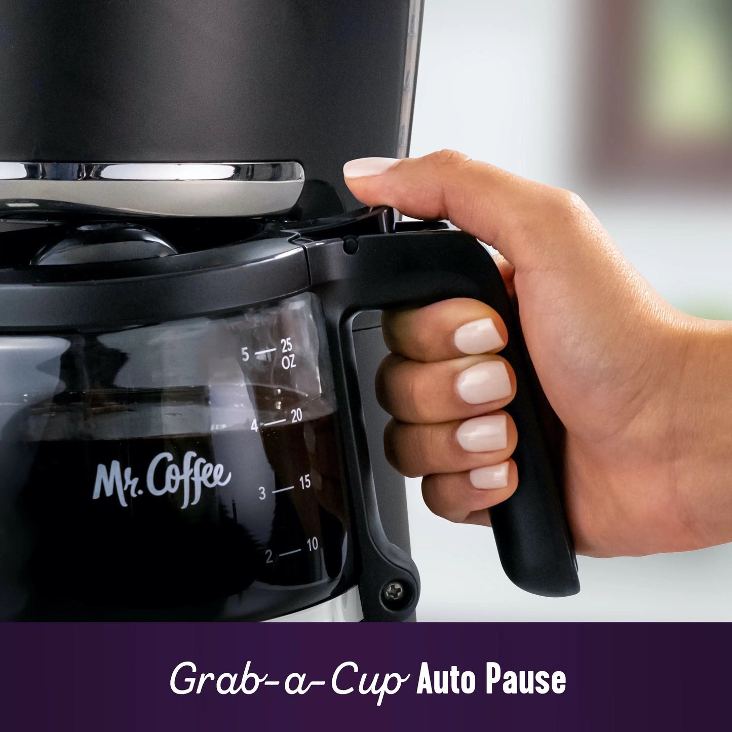 5-Cup Programmable Coffee Maker, 25 oz. Mini Brew, Brew Now or Later, Black & Chrome