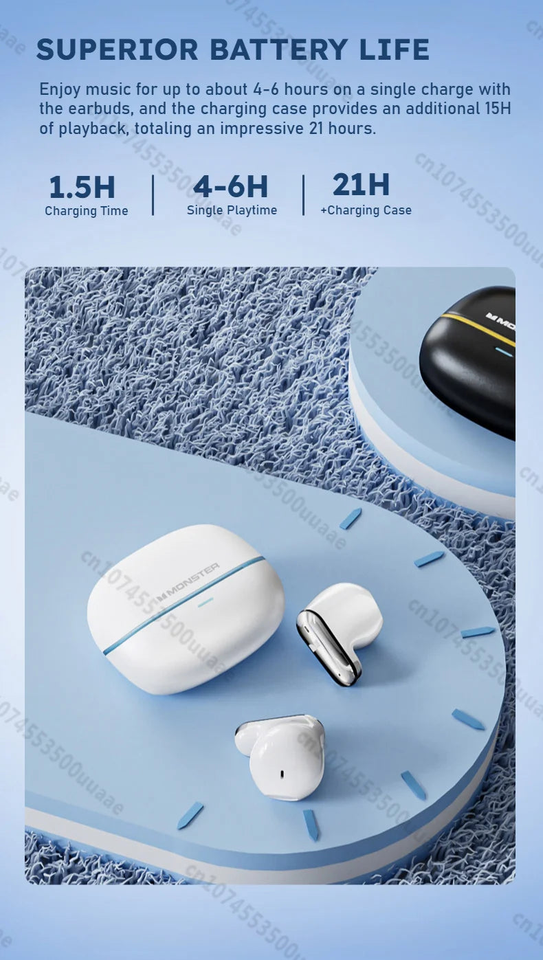 Monster GT19 Ultra Mini Ture Wireless Earbuds Invisible In-Ear Bluetooth 5.3 Earphone IPX5 Waterproof Sports Ear Buds with Mic