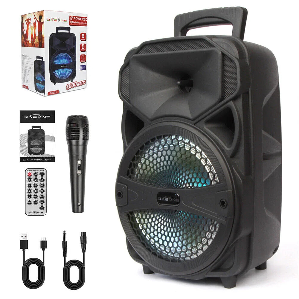 1000W Portable Wireless Bluetooth Speaker Big LED Light Stereo Tailgate FM Party Karaoke Subwoofer with MIc and Remote
