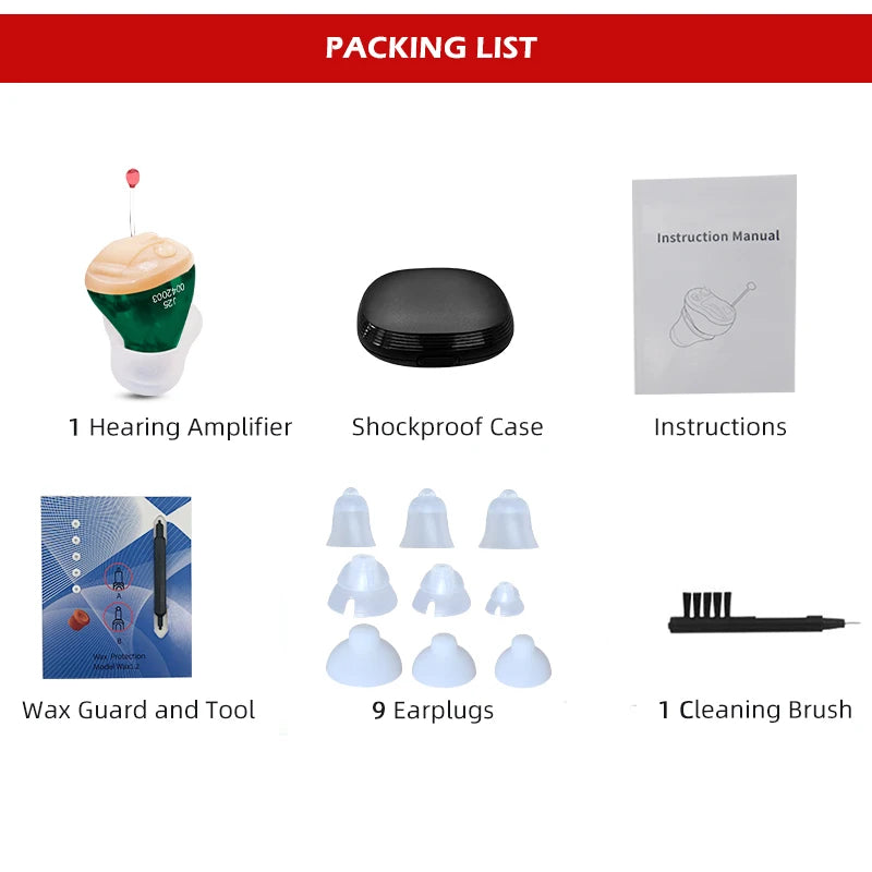 Portable Audifonos Best Hearing Aids J25 Mini Invisible Inner Ear Deaf Low Noise Volume Control Soft Ear Care Moderate to Severe