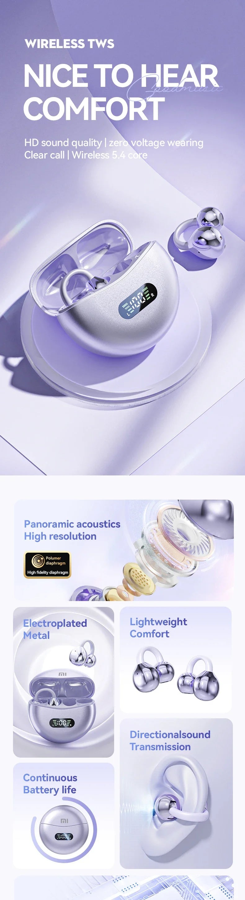 Original Redmi Open Ear Clip Earbuds ENC Wireless Bluetooth5.4 Headphone Noise Cancelling Earphone With Mic For Android iOS