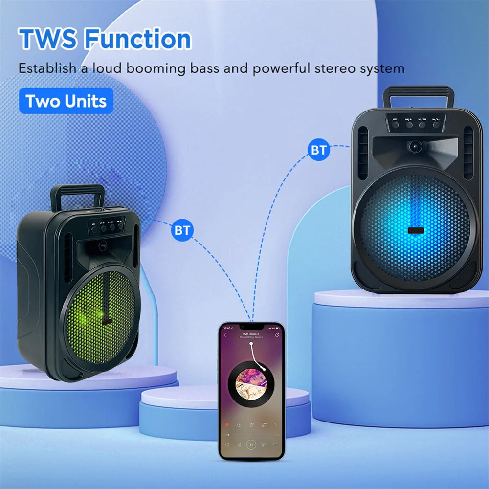 6.5" Portable Bluetooth Speaker Subwoofer Heavy Bass Sound System Party Led Light DJ karaoke Outdoor RechargeableSpeaker