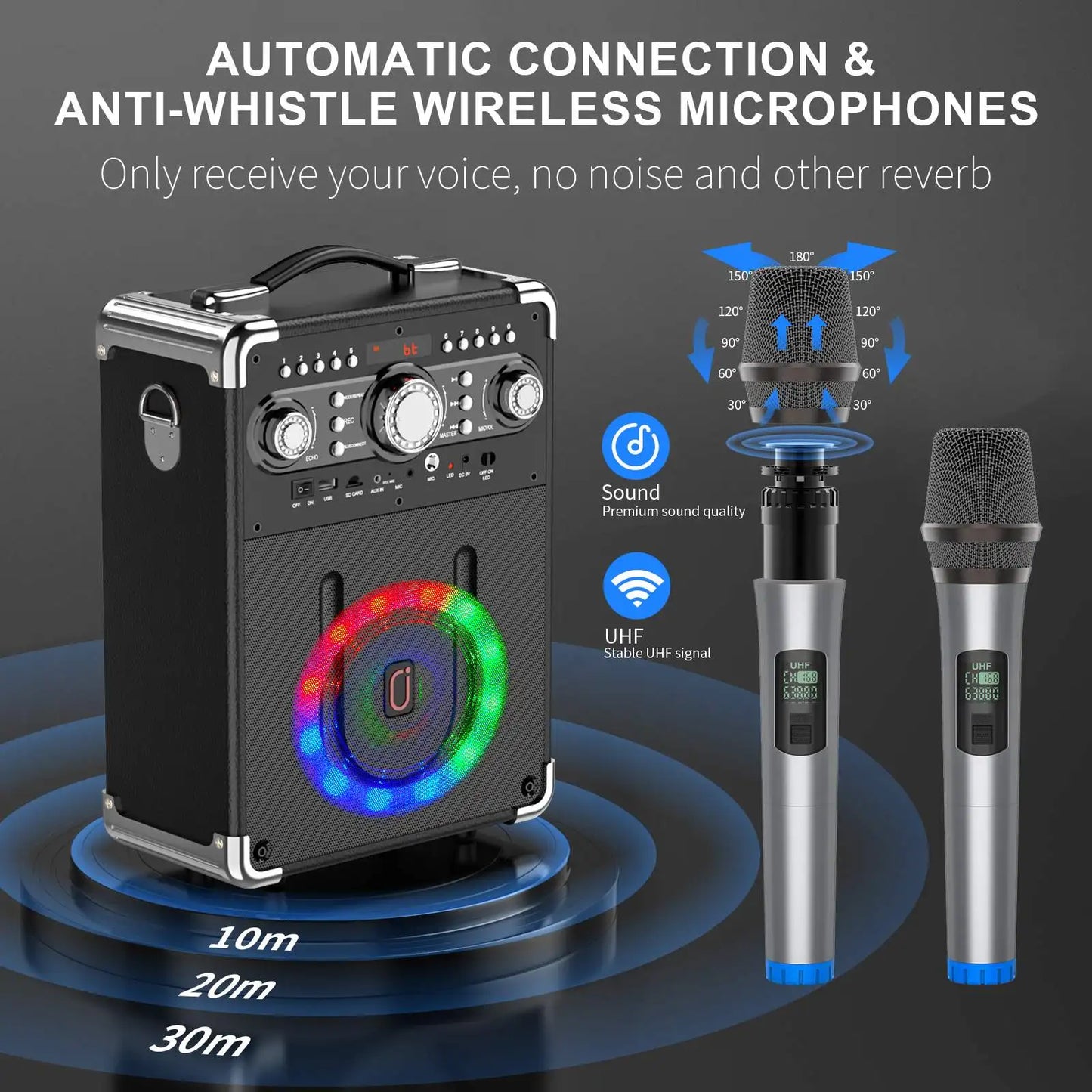 FanFun Karaoke Machine with 3 Mics&DJ Disco Ball Light, Portable Bluetooth Karaoke Speaker with LED Lights for Kids and Adults