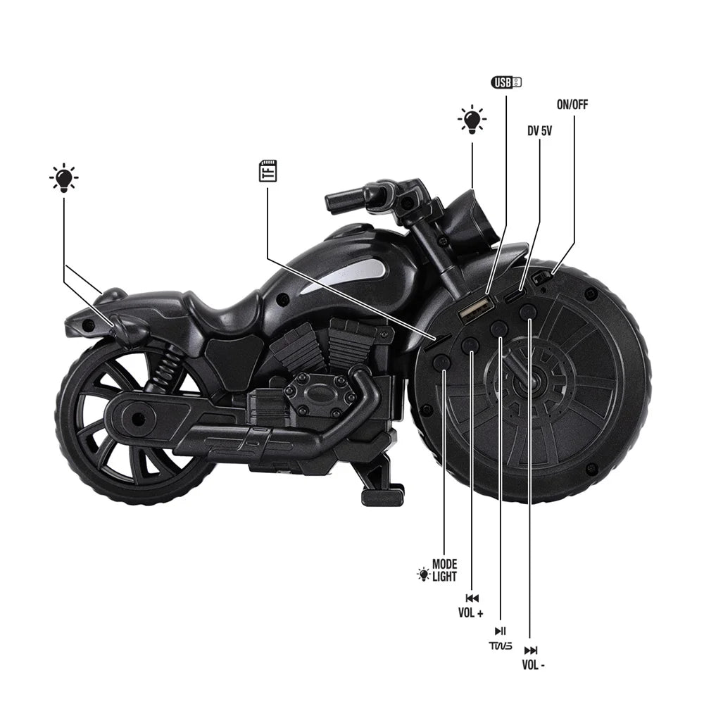 Bluetooth Speaker Motorcycle Replica Retro Ride FM Radio TWS LED Party Lights Tws Rechargeable USB TF Outdoor Speaker