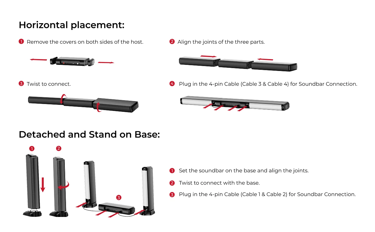 ULTIMEA 7.1 Surround Sound Bar with 2 Surround Speakers & 6.5" Subwoofer, Surround Sound System for TV with RGB, APP Control