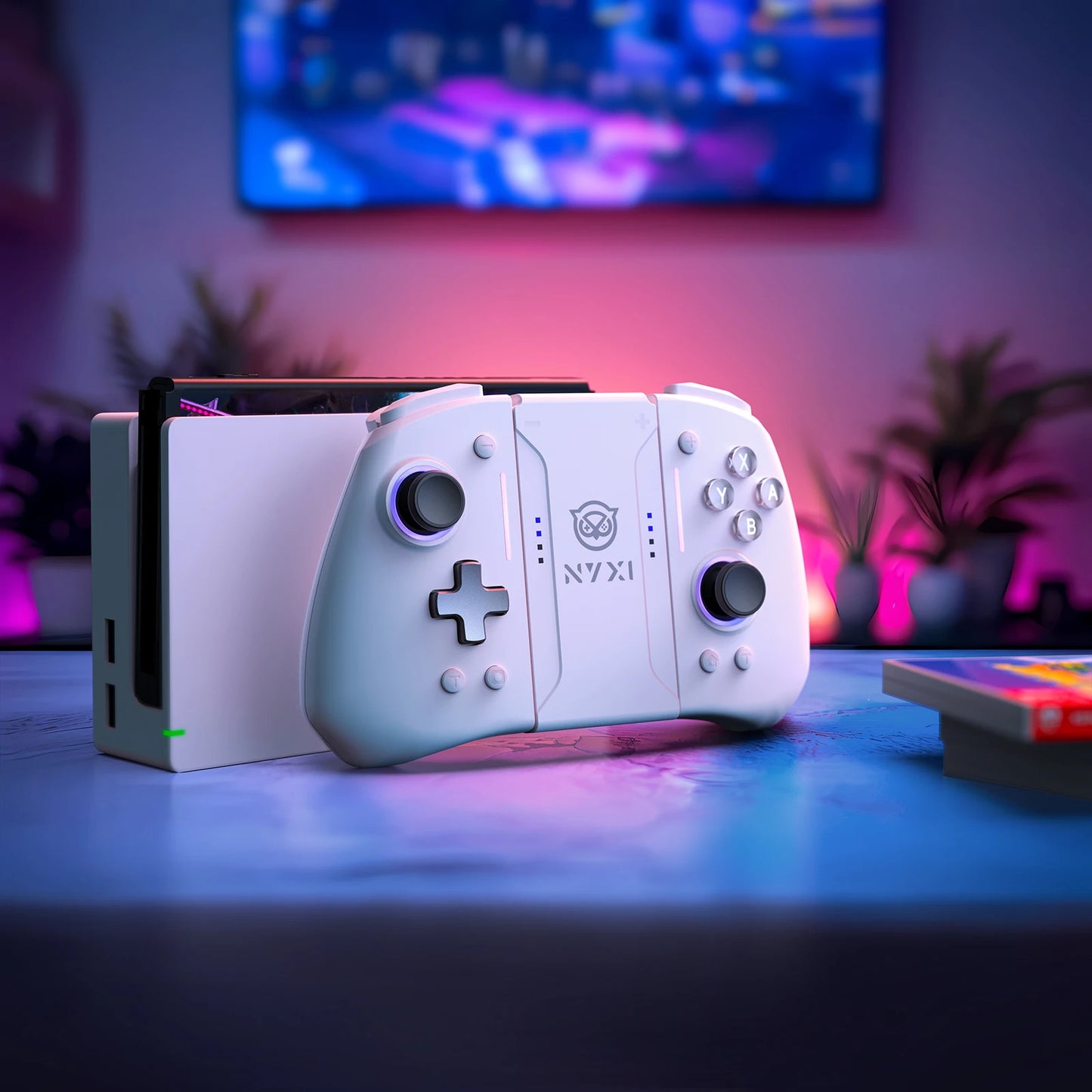 NYXI Hyperion Pro Hall Joystick Wireless Game Controller White Gamepad with RGB Lights for Nintendo Switch PC Controller
