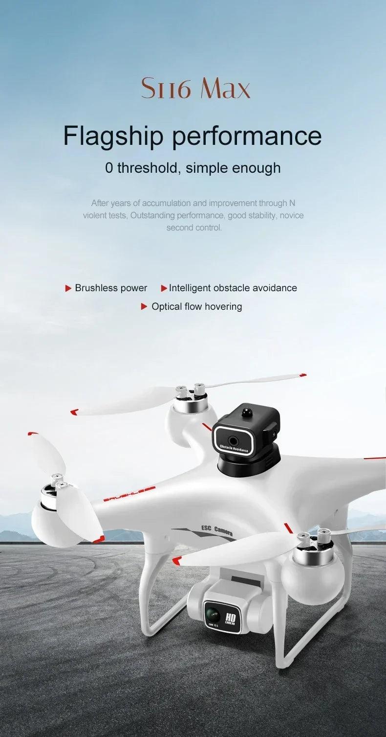 2025 New S116 MAX 8K Drone 3 Batteries+WIFI FPVDual Camera Ptical Flow 360° Obstacle Avoidance Brushless Motor RC Quadcopter
