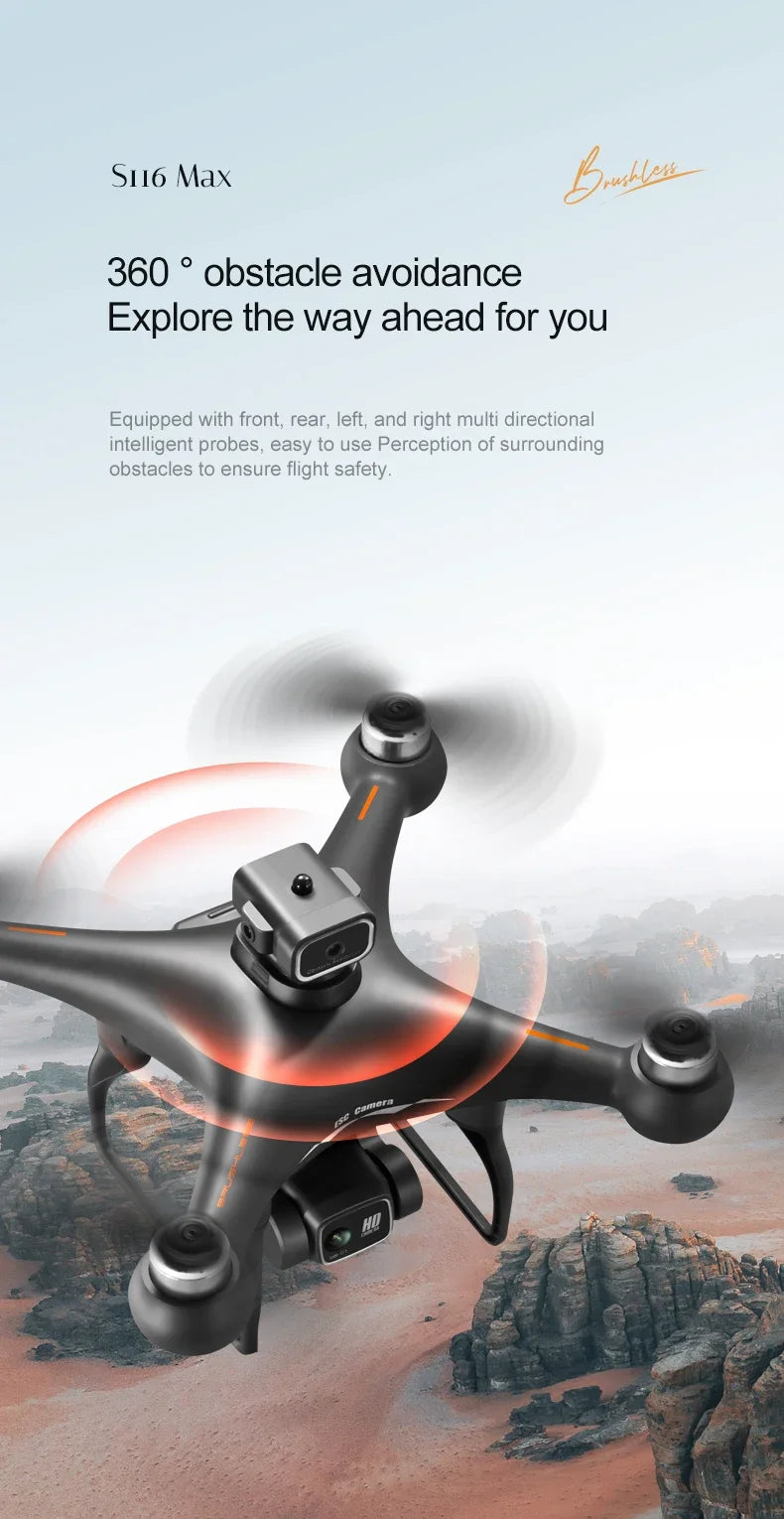 S116 MAX Drone Professional with 3 Batteries 8K Dual Camera Optical Flow Brushless 360° Obstacle Avoidance WIFI FPV RC Dron Toys