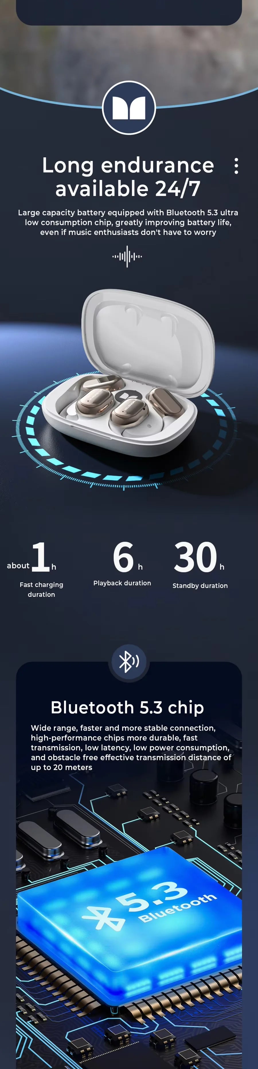 Monster AC100 Open Ear Wireless Bluetooth Headphones HIFI Sound Quality HD Call Music Earphones Waterproof Sports Touch Earbuds