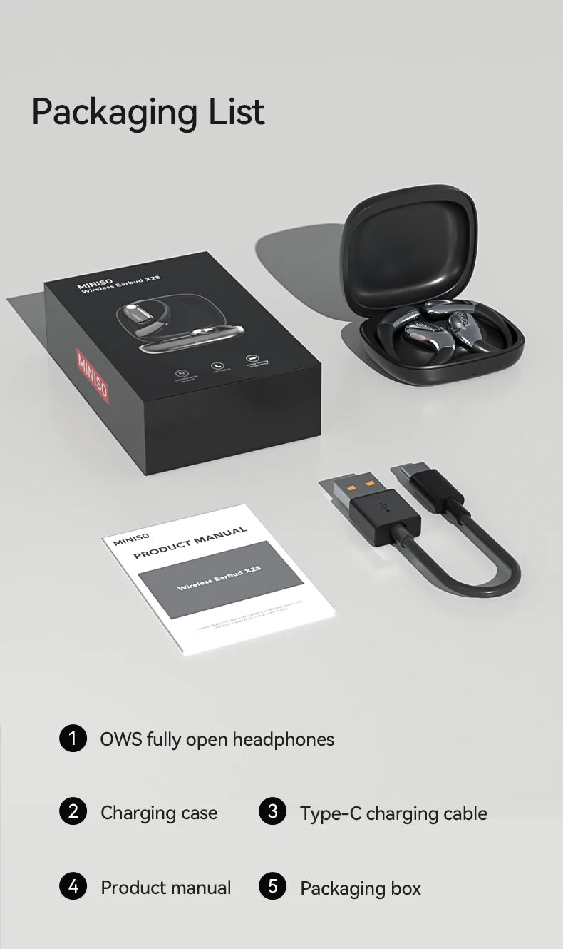 MINISO X28 Bluetooth Headset 5.4 Sports Headset Button Control Noise Cancelling Foldable Ear Hanging Headphones 48 Hours Of Lon