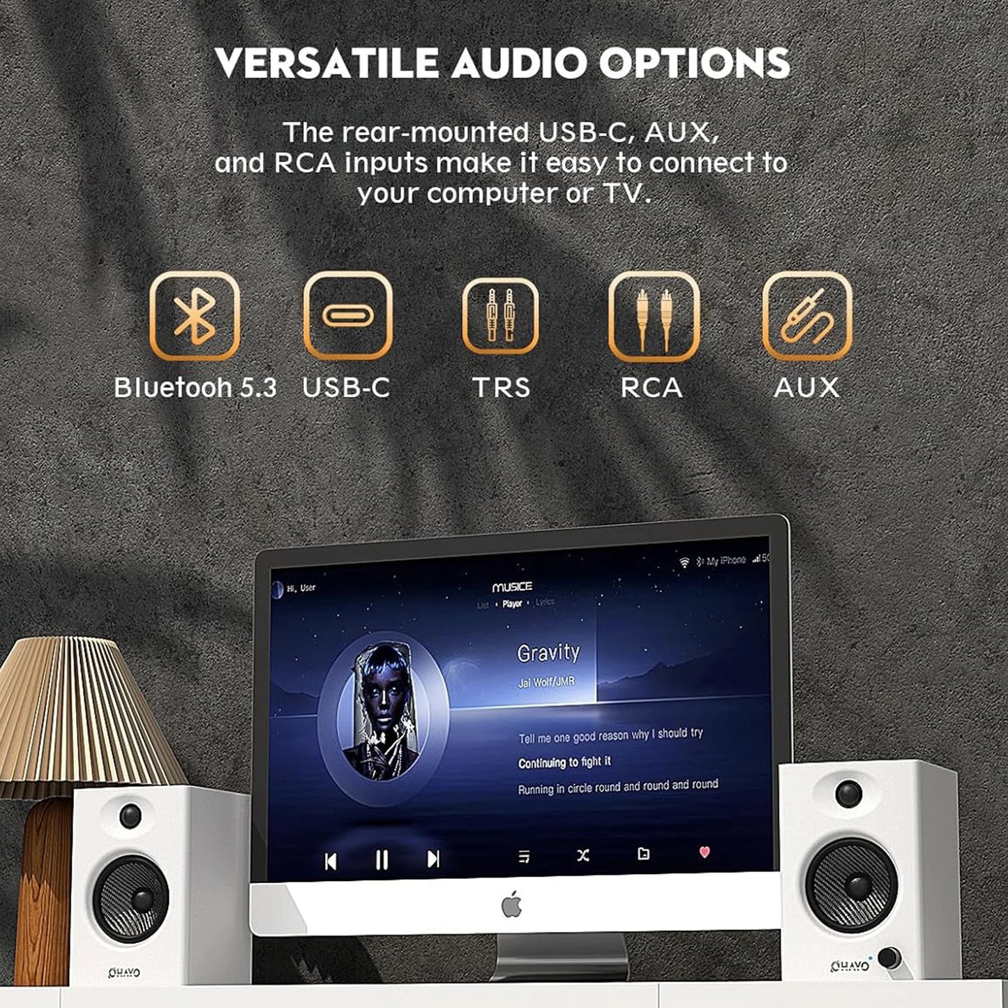 OHAYO 60W Computer Speakers for Gaming and Music, Active Bluetooth 5.3, Stereo 2.0 Speakers for Desktop PC Monitor or Laptop