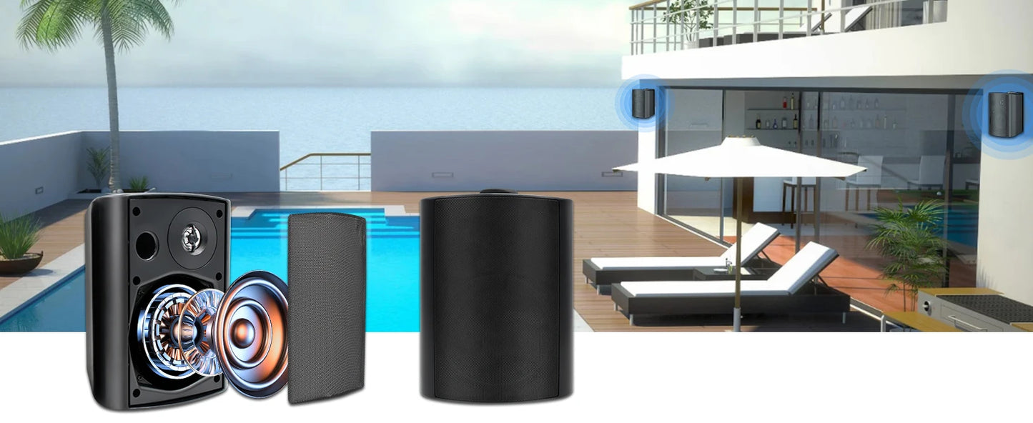 Herdio 5.25'' 300W 2PCS Passive Wired Indoor Outdoor Speakers Patio Deck Speakers All Weather Wall Mount System For Garden Home