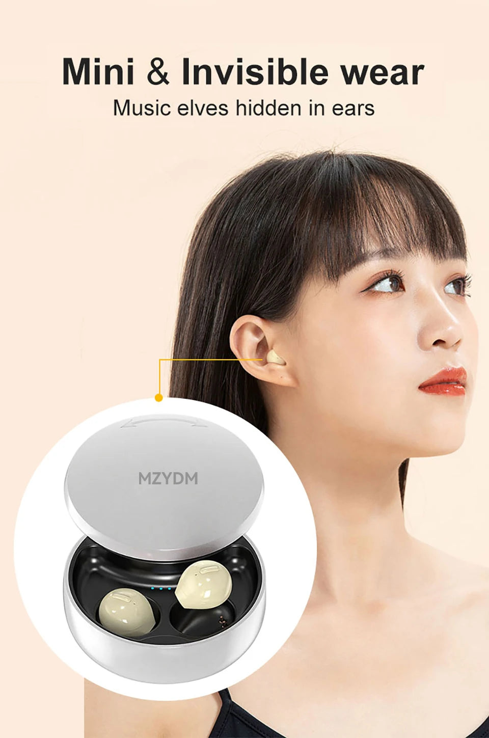 MZYDM Mini Earbuds TWS Wireless Bluetooth Sleep Hidden In Ear Earphones X21S Invisible Sports Waterproof Headphones Built-in Mic