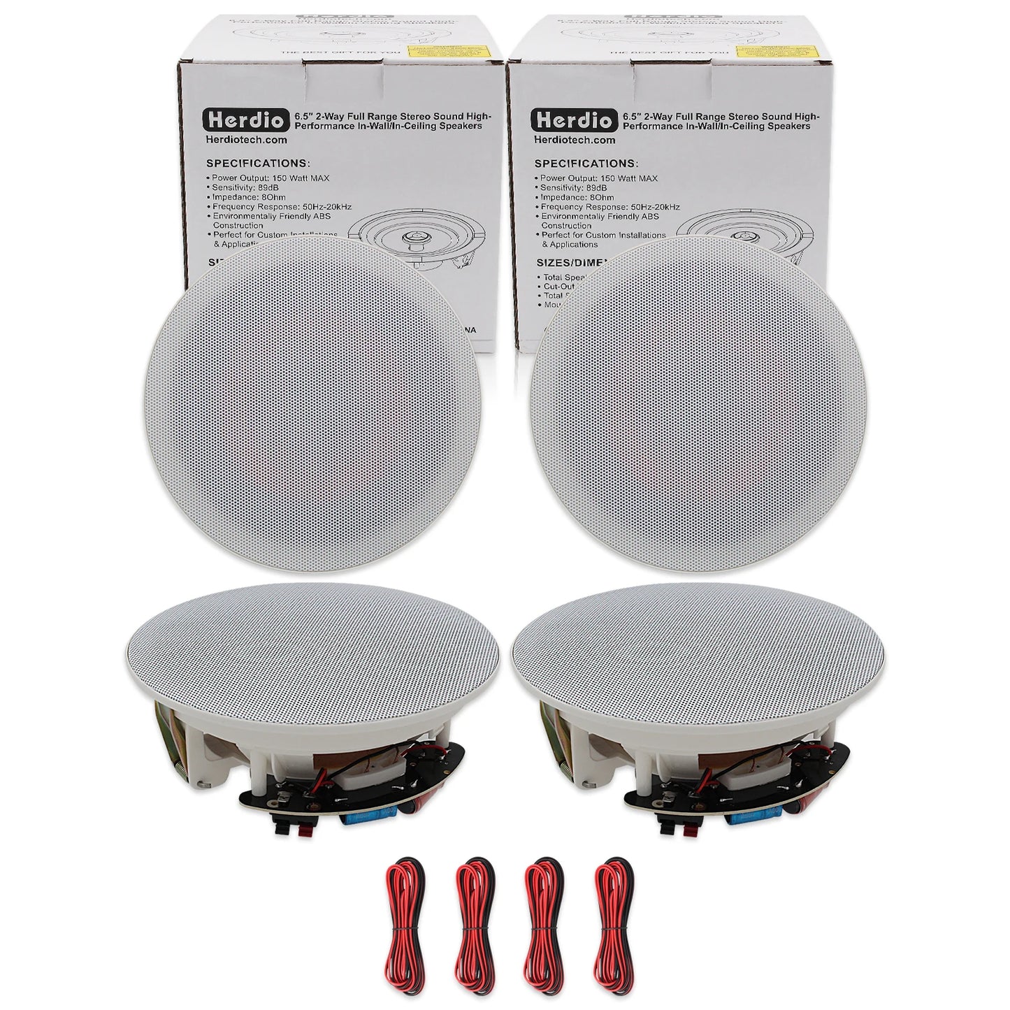 Herdio 6.5" 4 PCS Ceiling Speakers Home recessed Speaker System Max Power 600 Watts for Kitchen,Bedroom,Bathroom,Covered Patio