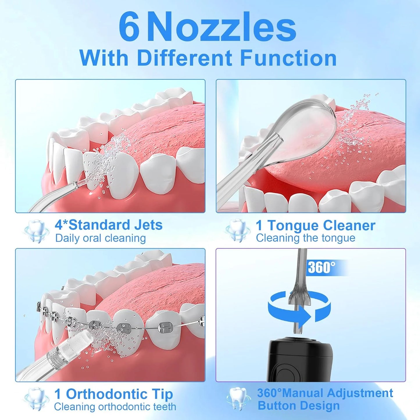 SEJOY Dental Oral lrrigator for Men Women Teeth Cleaner Portable Dental Water Flosser 4 Modes IPX7 Mouth Washing Machine