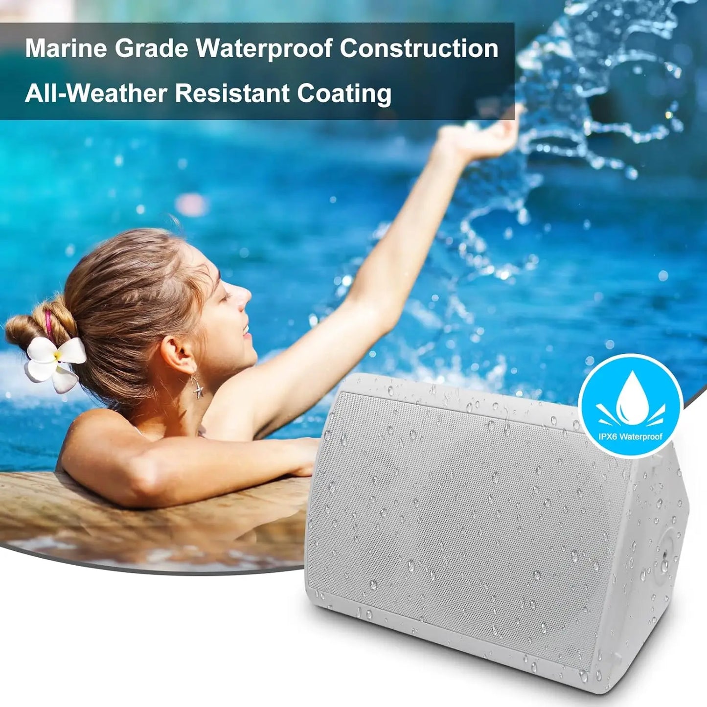 Herdio 4PCS 6.5‘’ 800W Outdoor Bluetooth Speakers Waterproof Wall Mounted Sound System With Multifunctional Amplifier For Patio