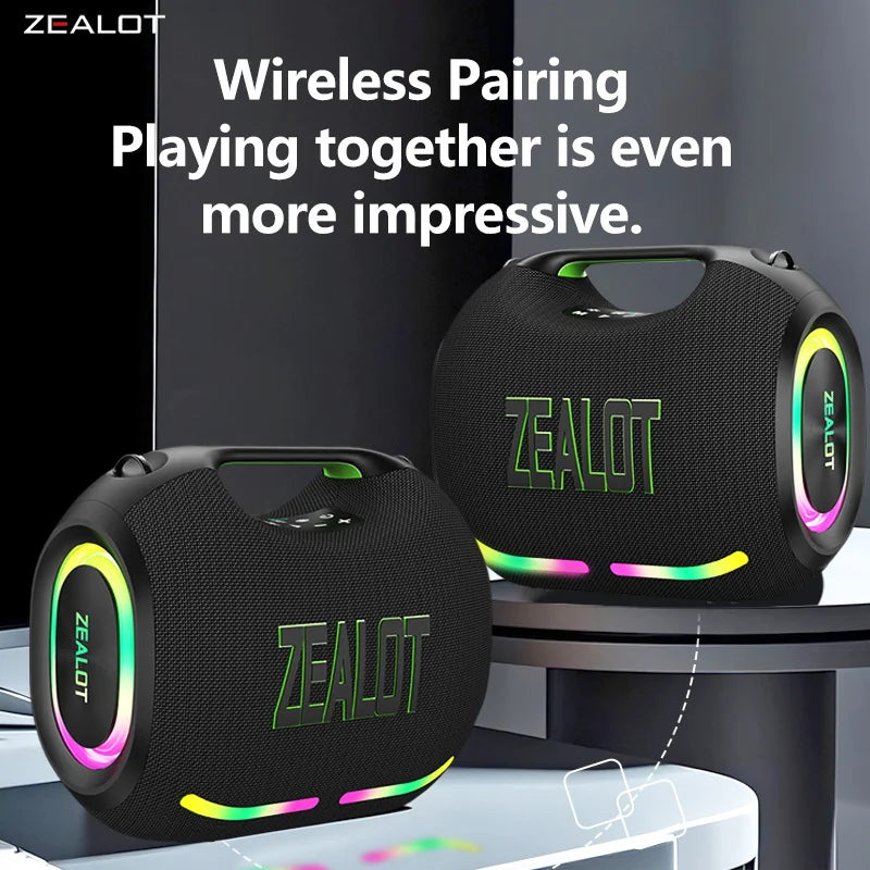 ZEALOT ZE01 120W Wireless Speaker With Carry Handle, TWS Dual Pairing, Fast Charging, 24000mAh Power bank, EQ Mode, RGB Light.
