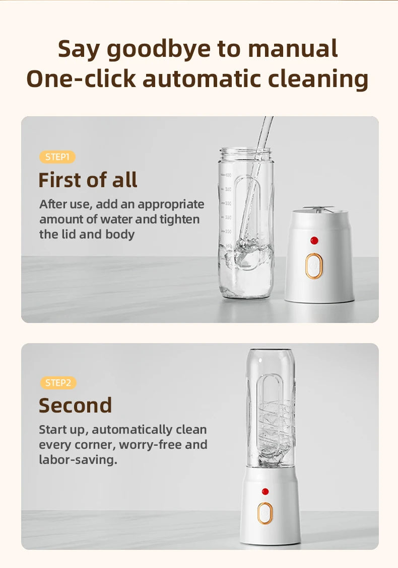 Portable electric juicer, 450ml, USB fast charging, 10 blades, dual cup design, suitable for milkshakes/juicers/smoothies
