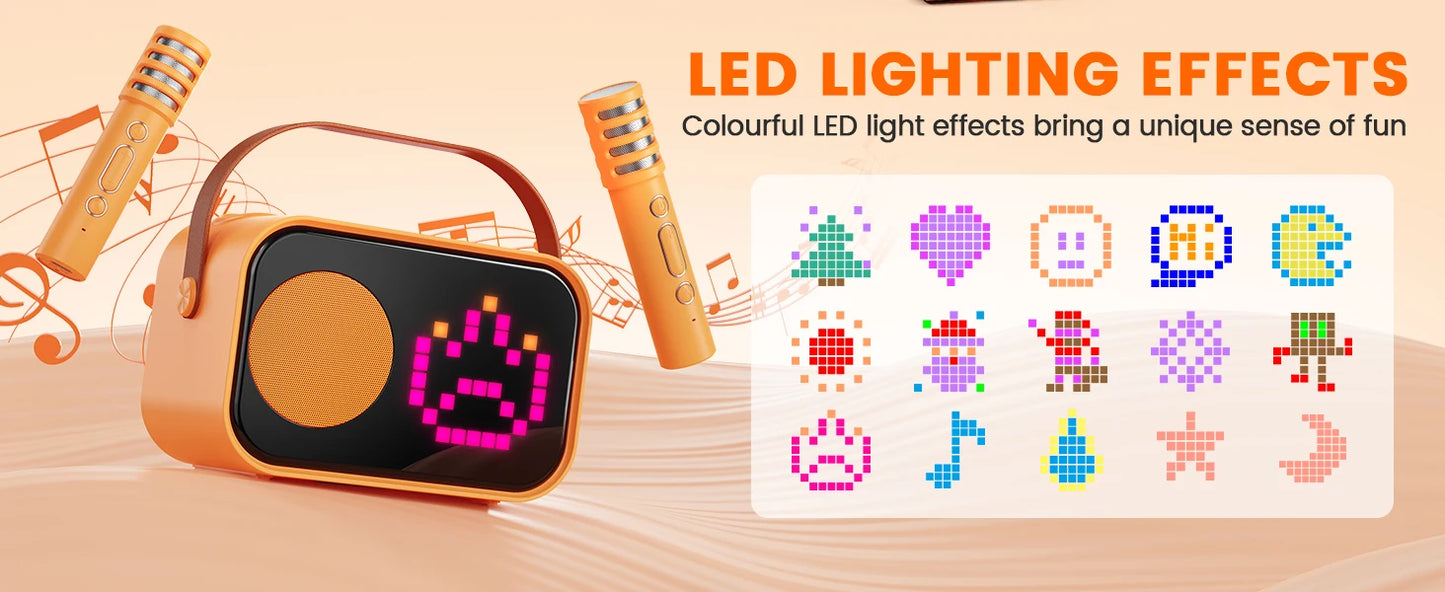 D58 Karaoke Machine for Children and Adults, Mini Portable Bluetooth Karaoke Speaker with 2 Wireless Microphones