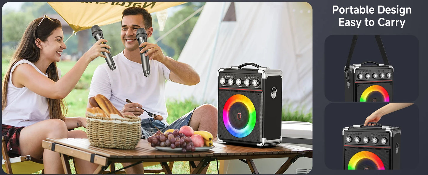 FanFun Karaoke Machine with 2 Microphone, Bluetooth Karaoke Speaker with LED Light, Home Karaoke System Set, TX05