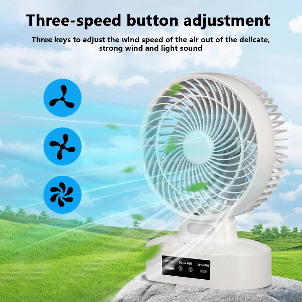 New Rechargeable Fan with 6V 3.5W Solar Panel, USB port,LED light and 2 Free Bulbs 3 Wind Speeds Outdoor Portable Camping Fan