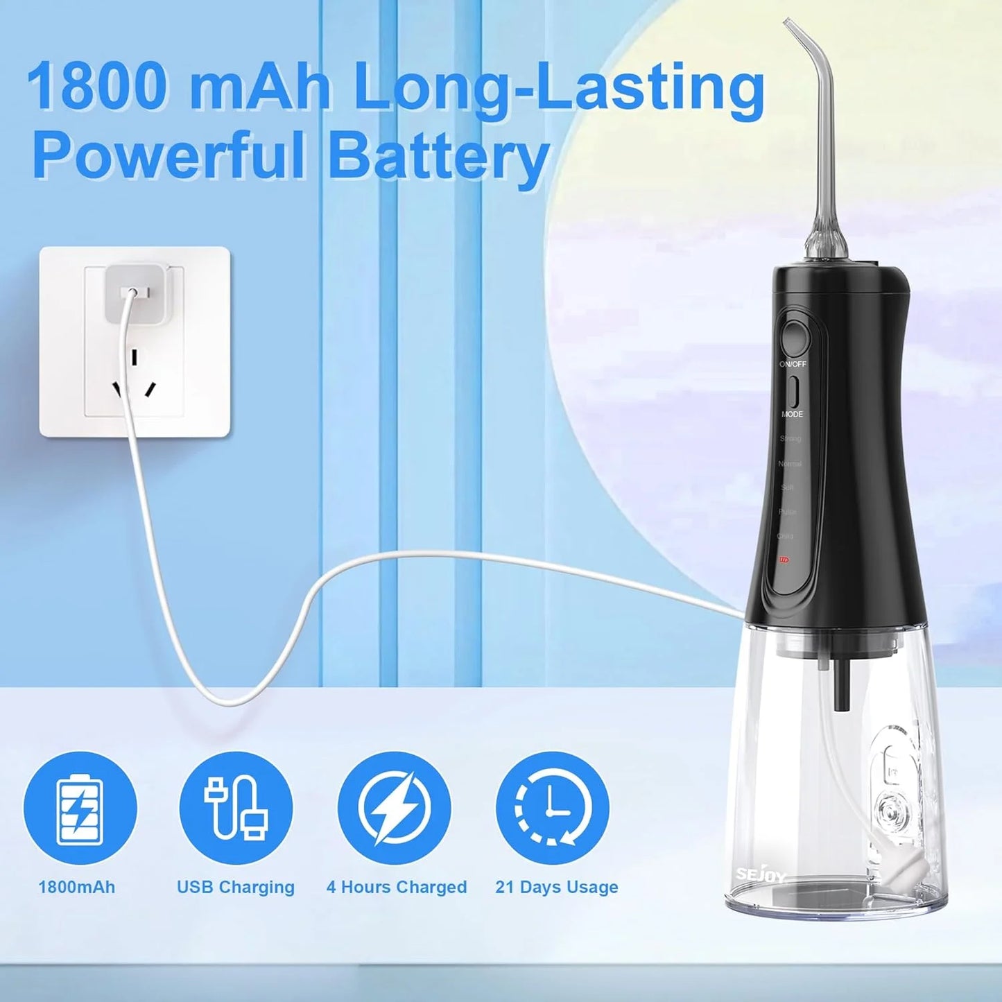 SEJOY Dental Oral lrrigator for Men Women Teeth Cleaner Portable Dental Water Flosser 4 Modes IPX7 Mouth Washing Machine
