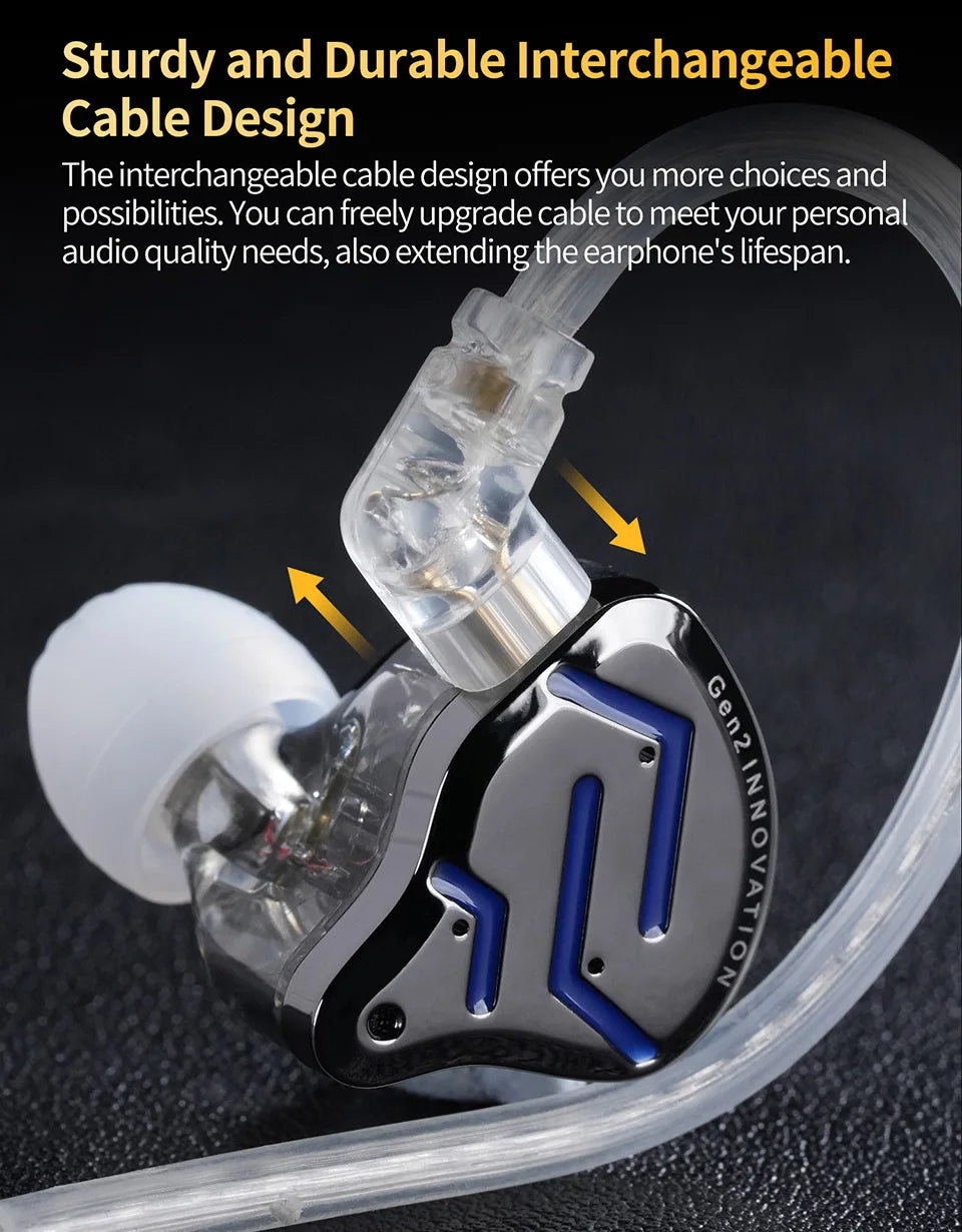KZ-ZSN Pro 2 In Ear Metal Earphones, HiFi Bass Headphone, Monitor Earbuds, Esporte Headset Cancelamento de Ruído, 1BA + 1DD Tecn