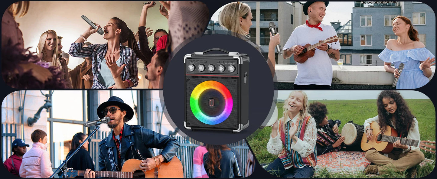 FanFun Karaoke Machine with 2 Microphone, Bluetooth Karaoke Speaker with LED Light, Home Karaoke System Set, TX05