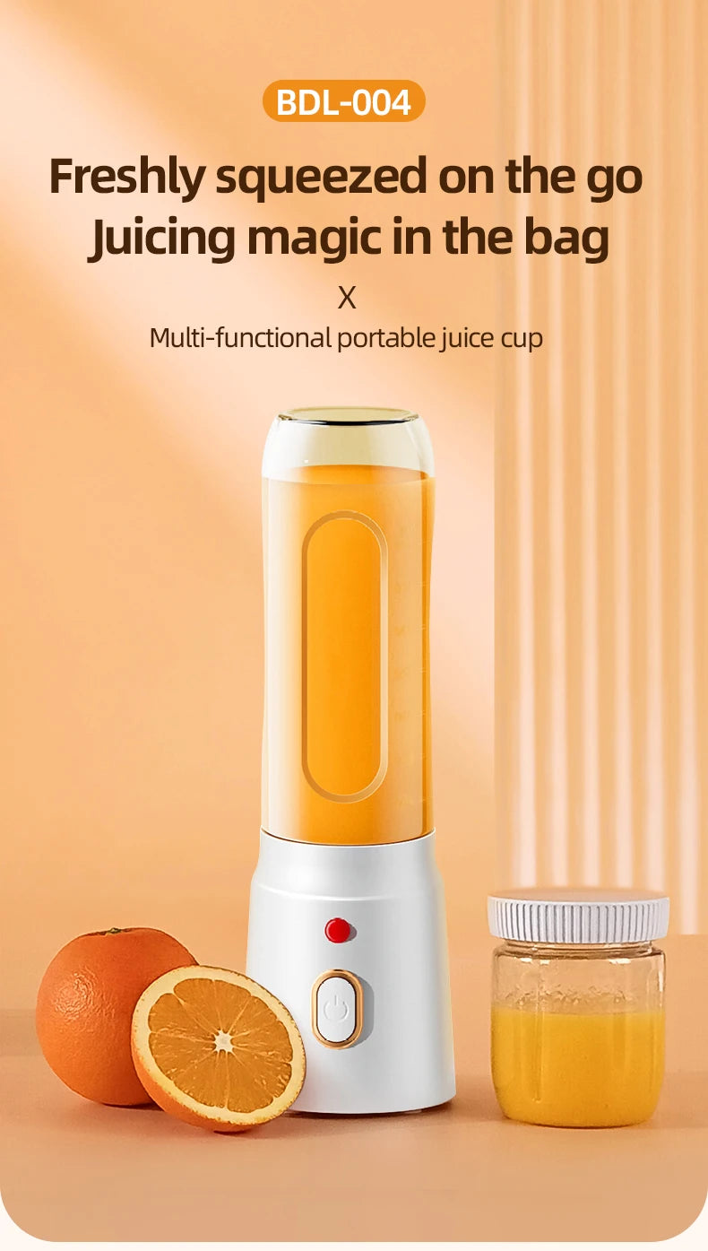 Portable electric juicer, 450ml, USB fast charging, 10 blades, dual cup design, suitable for milkshakes/juicers/smoothies