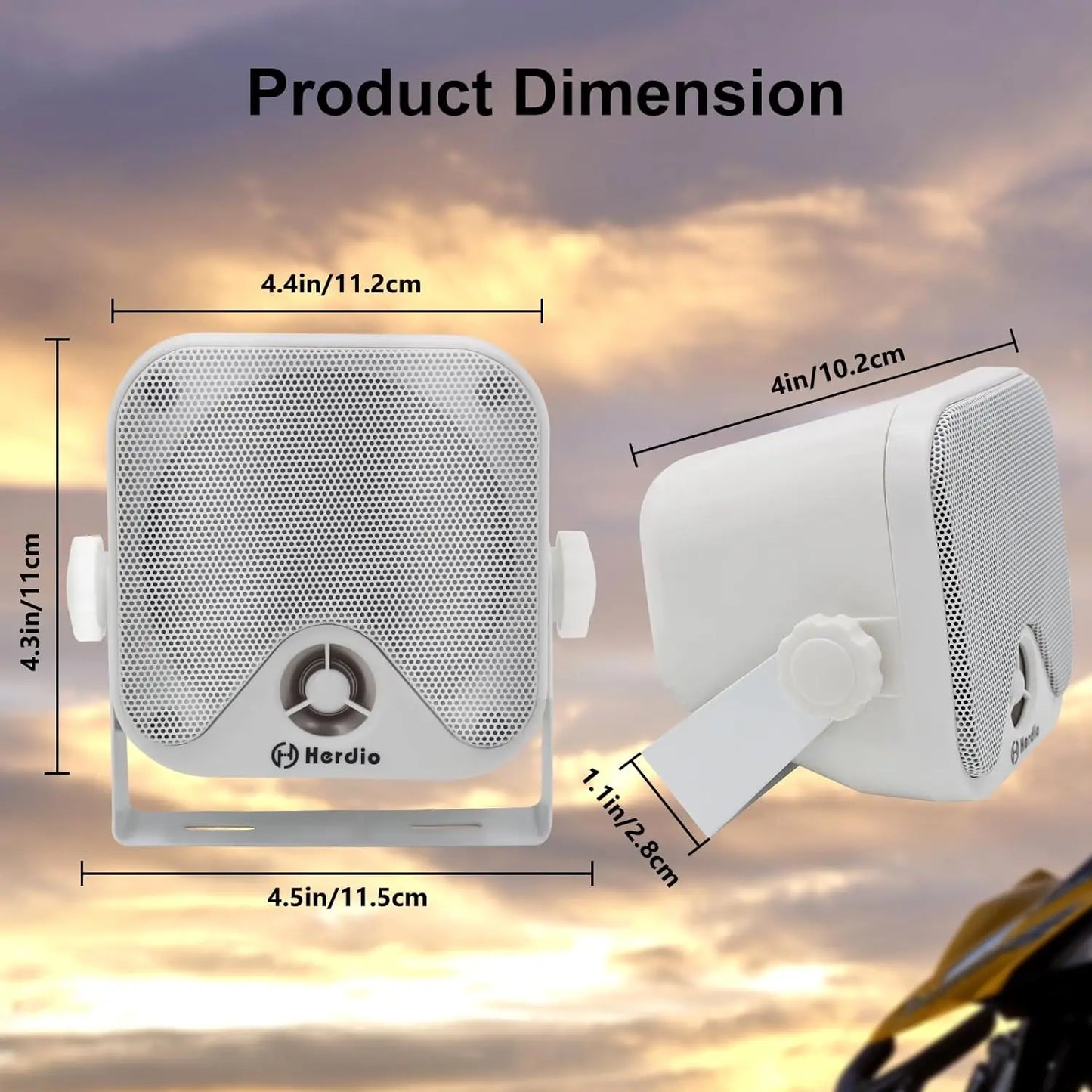 Herdio 4'' 4PCS Bluetooth Golf Cart Speakers 240W Waterproof Marine Speakers For Outdoor Boat ATV UTV Jeep Courtyard Powersports