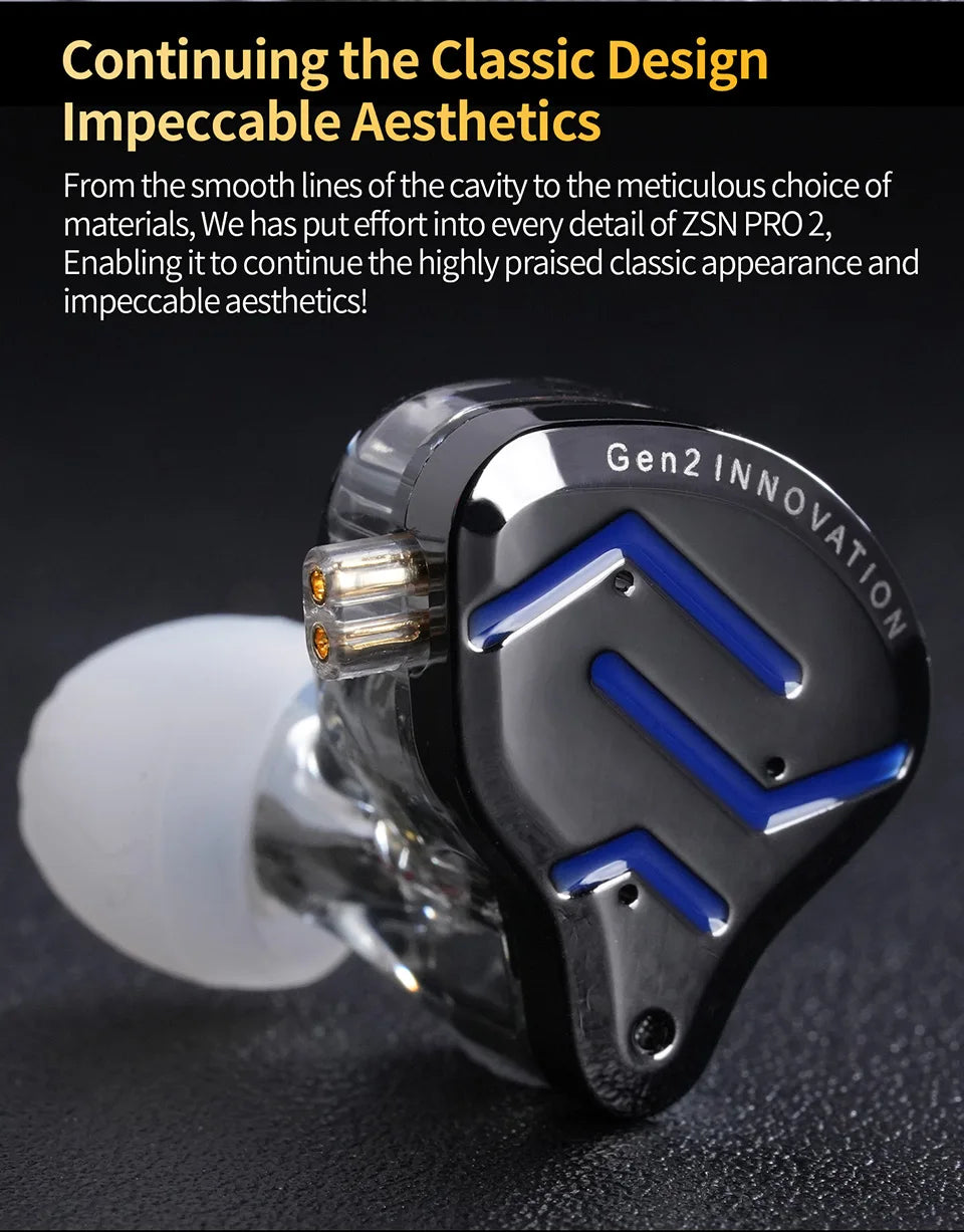 KZ-ZSN Pro 2 In Ear Metal Earphones, HiFi Bass Headphone, Monitor Earbuds, Esporte Headset Cancelamento de Ruído, 1BA + 1DD Tecn